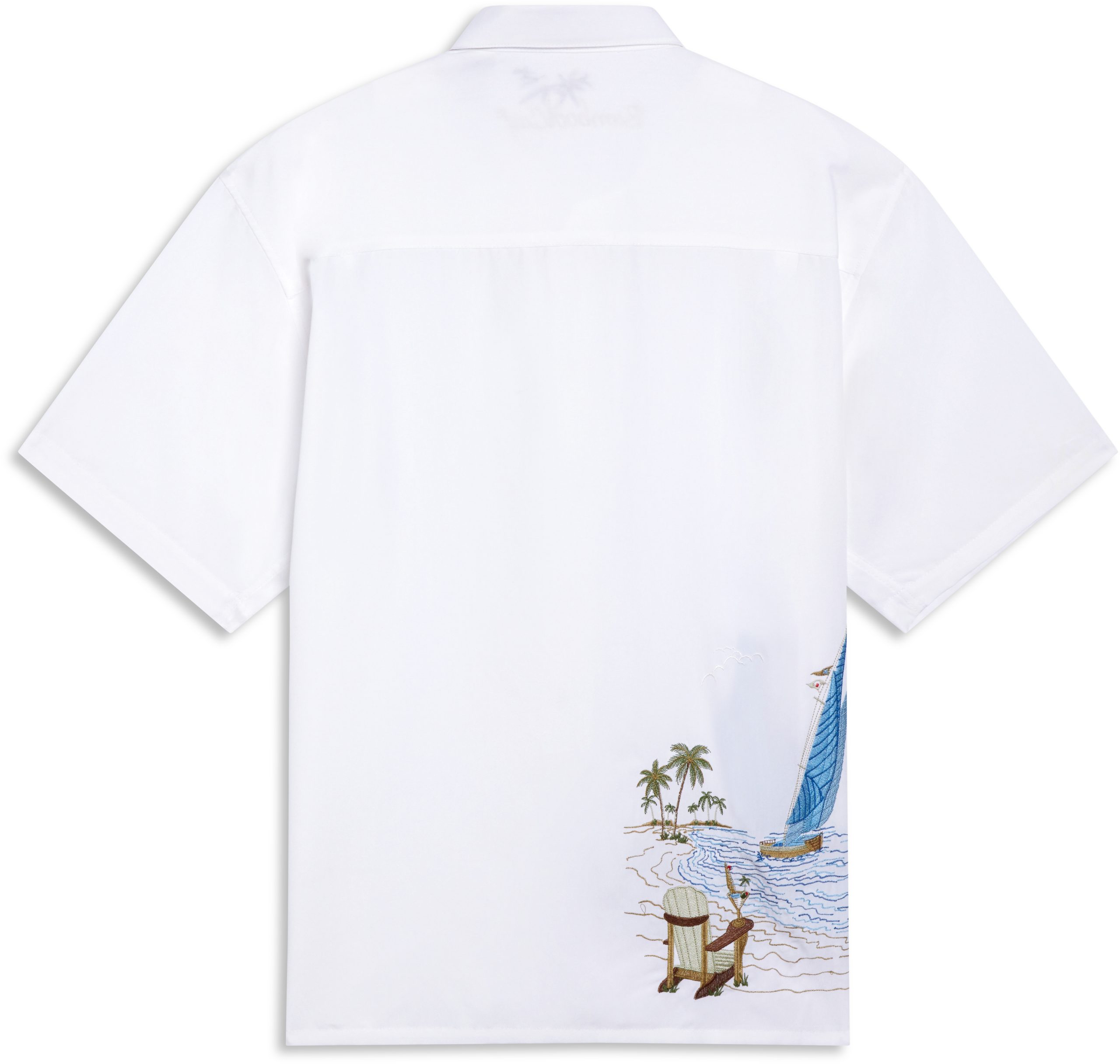 Bamboo Cay Island Leaf Embroidered Camp Shirt - Men's Resort Wear, Rayon Blend, Washable