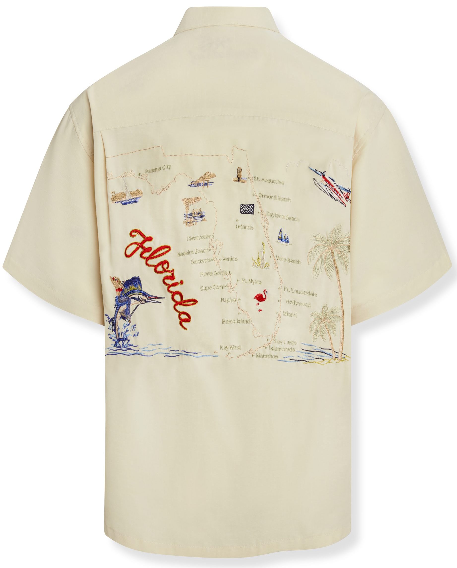 Bamboo Cay Men's short sleeve tropical style embroidered tropical camp shirt cream