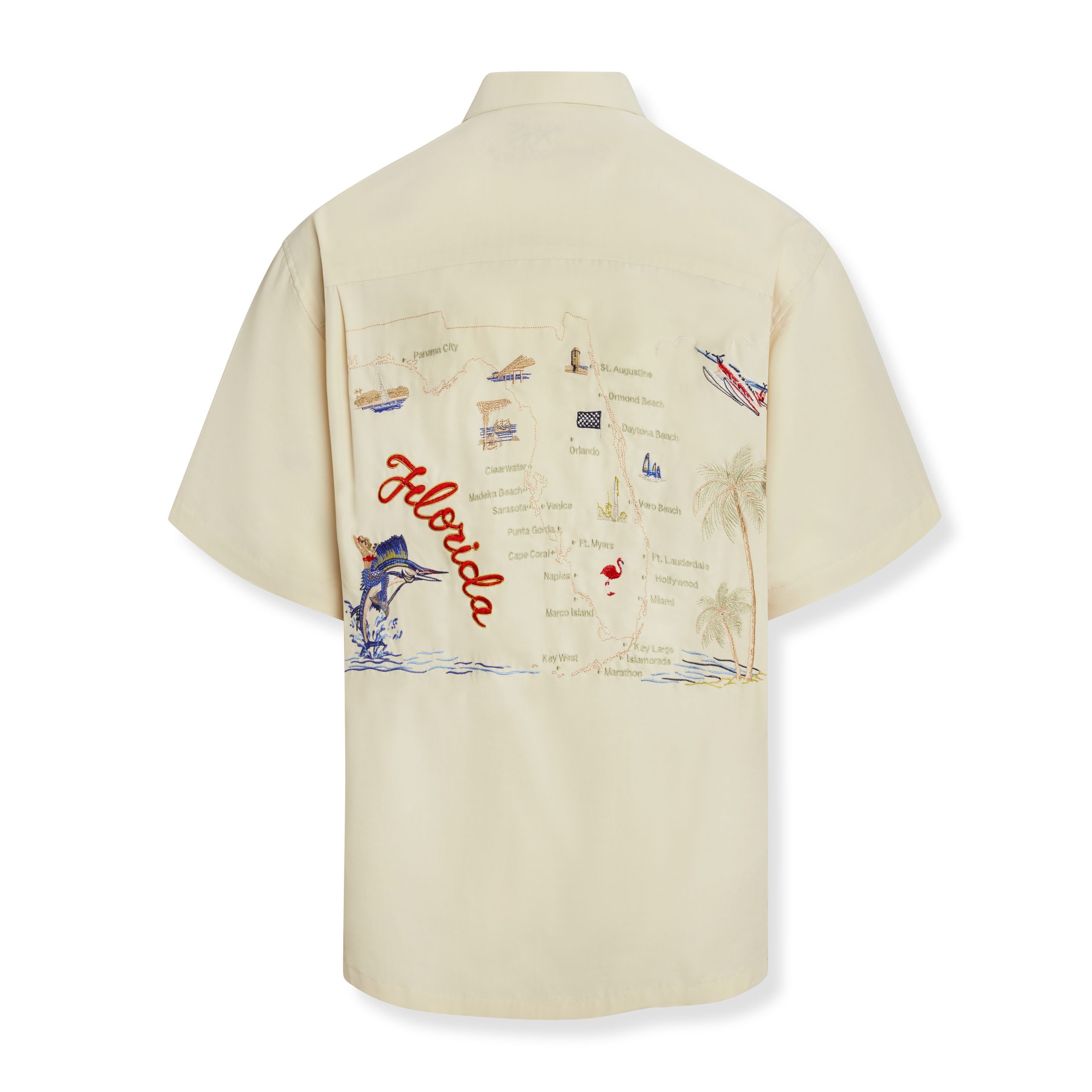 Bamboo Cay Men's short sleeve tropical style embroidered tropical camp shirt cream