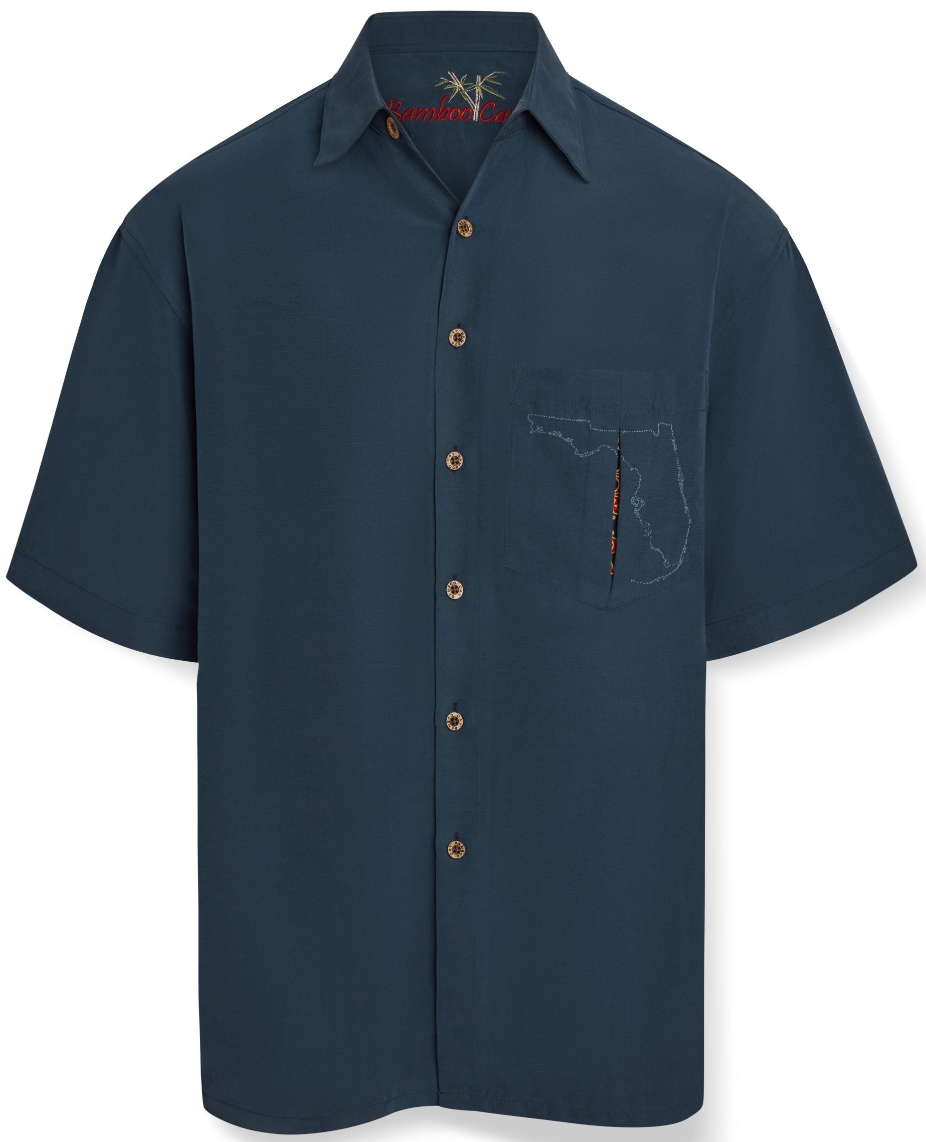 Bamboo Cay Men's short sleeve tropical style embroidered tropical camp shirt navy