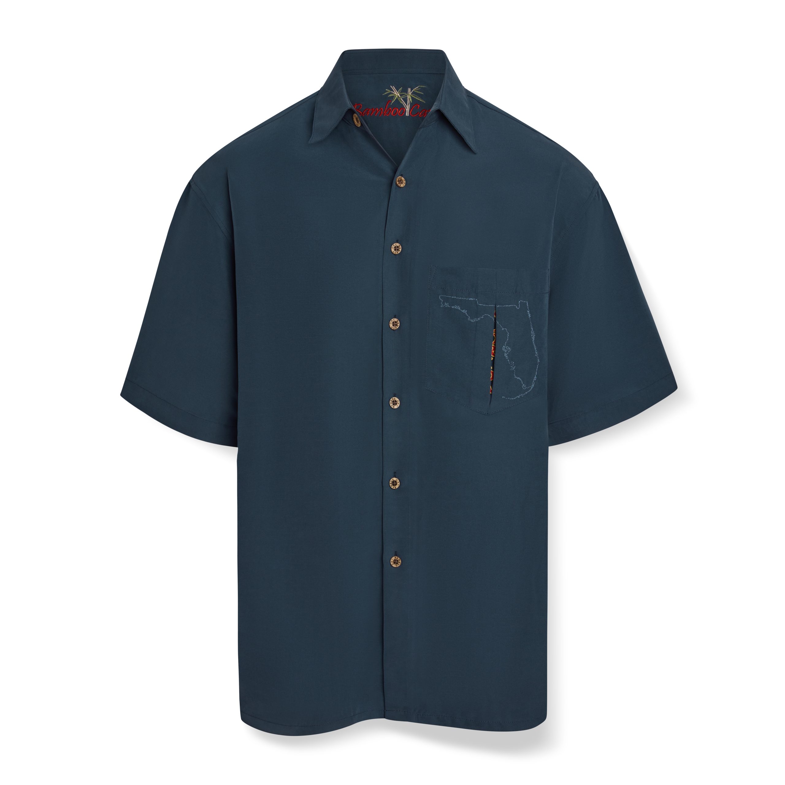 Bamboo Cay Men's short sleeve tropical style embroidered tropical camp shirt navy