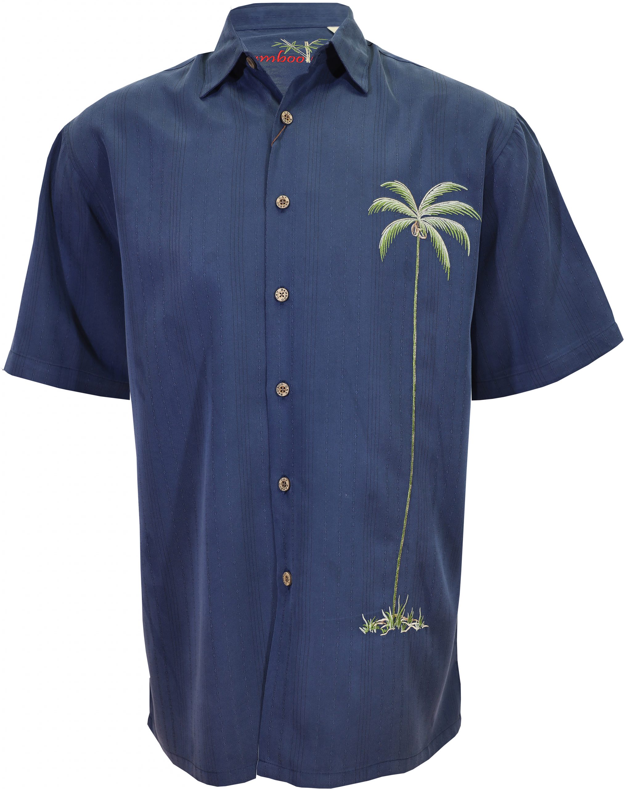 Bamboo Cay Men's Medium Hidden Palm Black Camp Collar Embroidered Shirt 