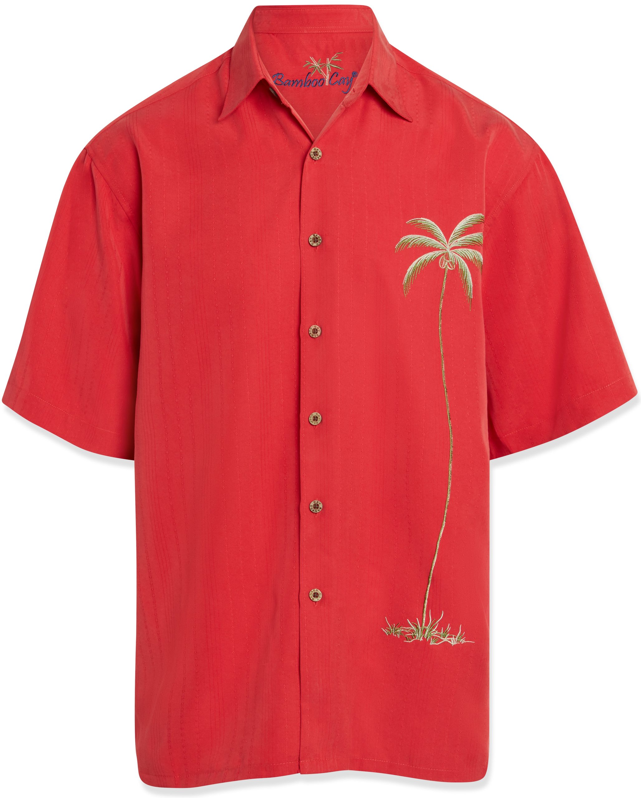 Bamboo Cay Men's short sleeve tropical style embroidered tropical camp shirt tomato