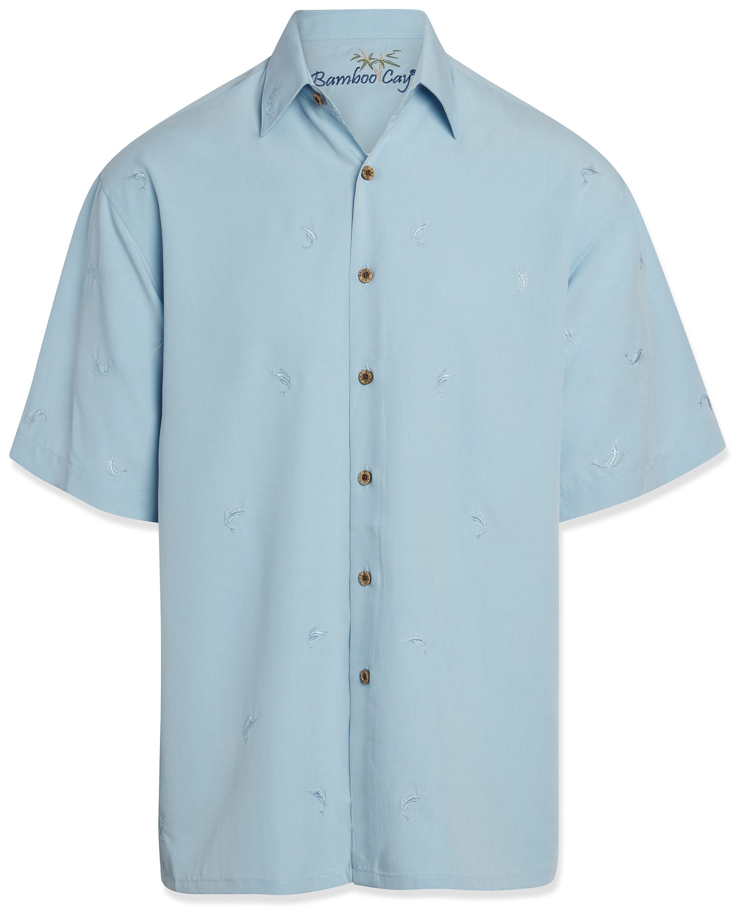 short sleeeve button-up sailfish embroidered mens shirt