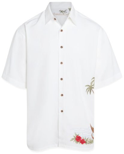 Bamboo cay embroidered mens short sleeve hula luau Hawaiian shirt
