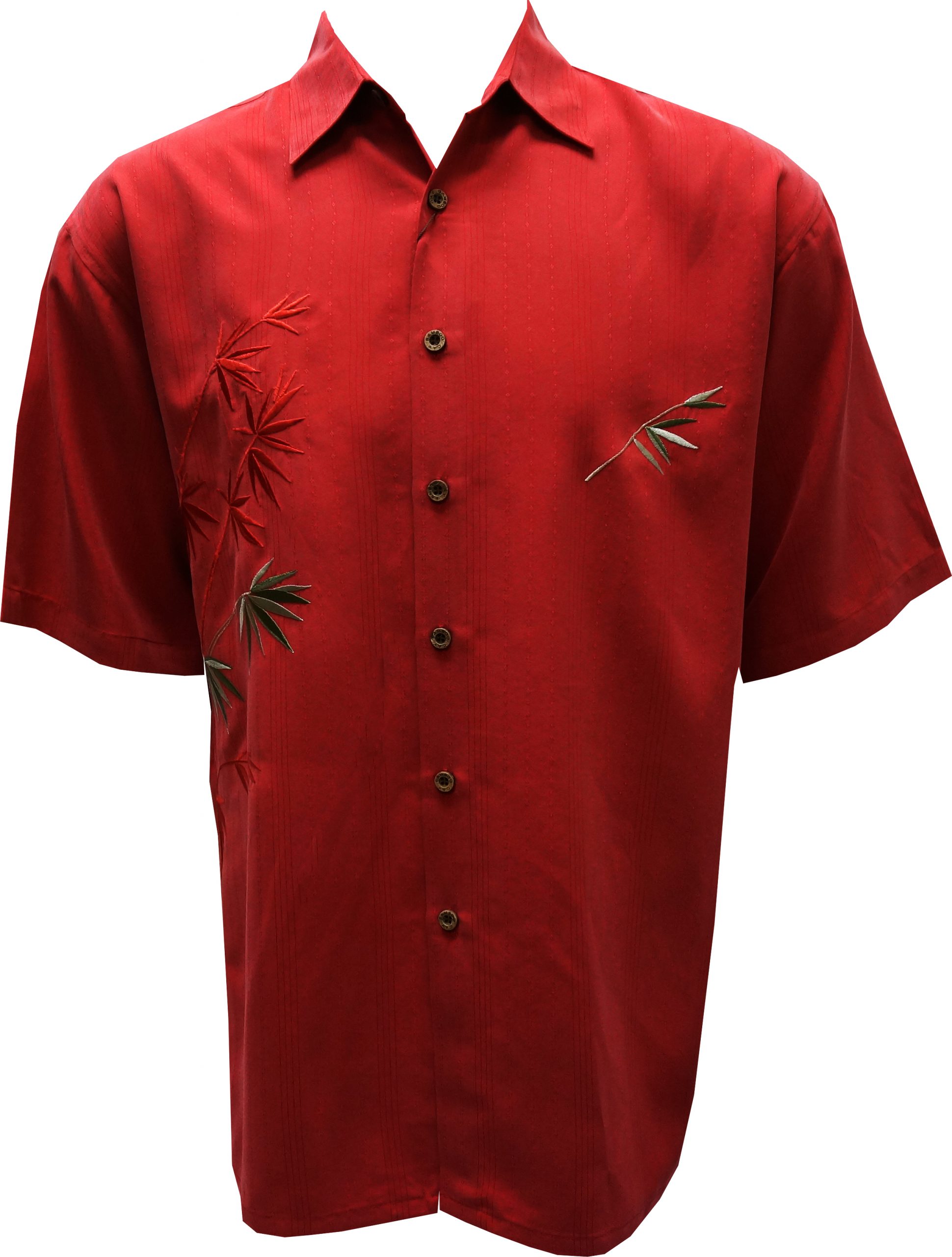 Bamboo Cay Mens Short Sleeve Flying Bamboos Casual Embroidered Woven Shirt 