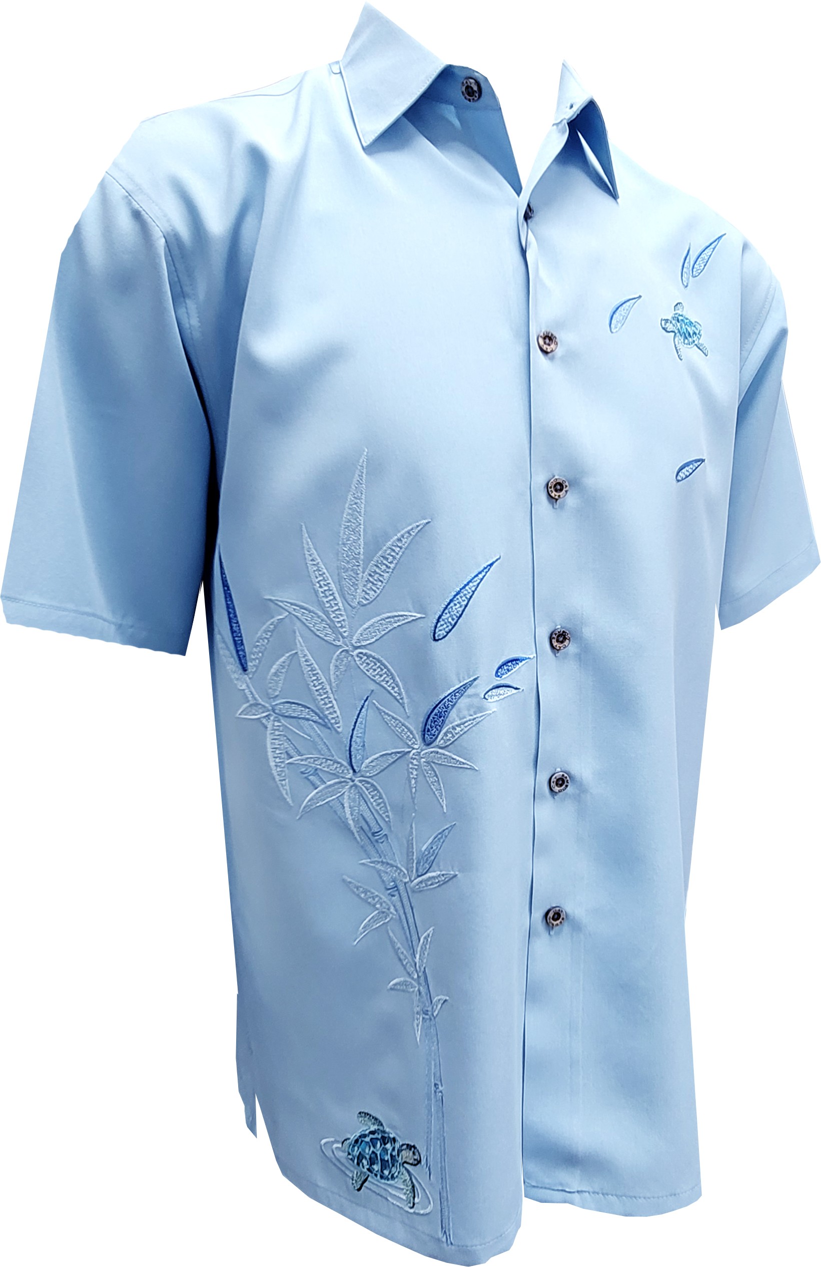 Bamboo Cay Embroidered Mens Short Sleeve Flying Parrots Tropical Hawaiian Button Down Shirt