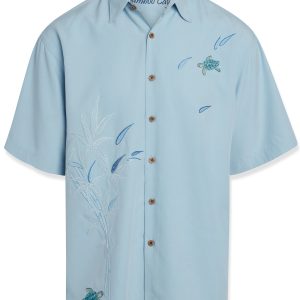 bamboo cay mens flying turtles embroidered short sleeve beach shirt