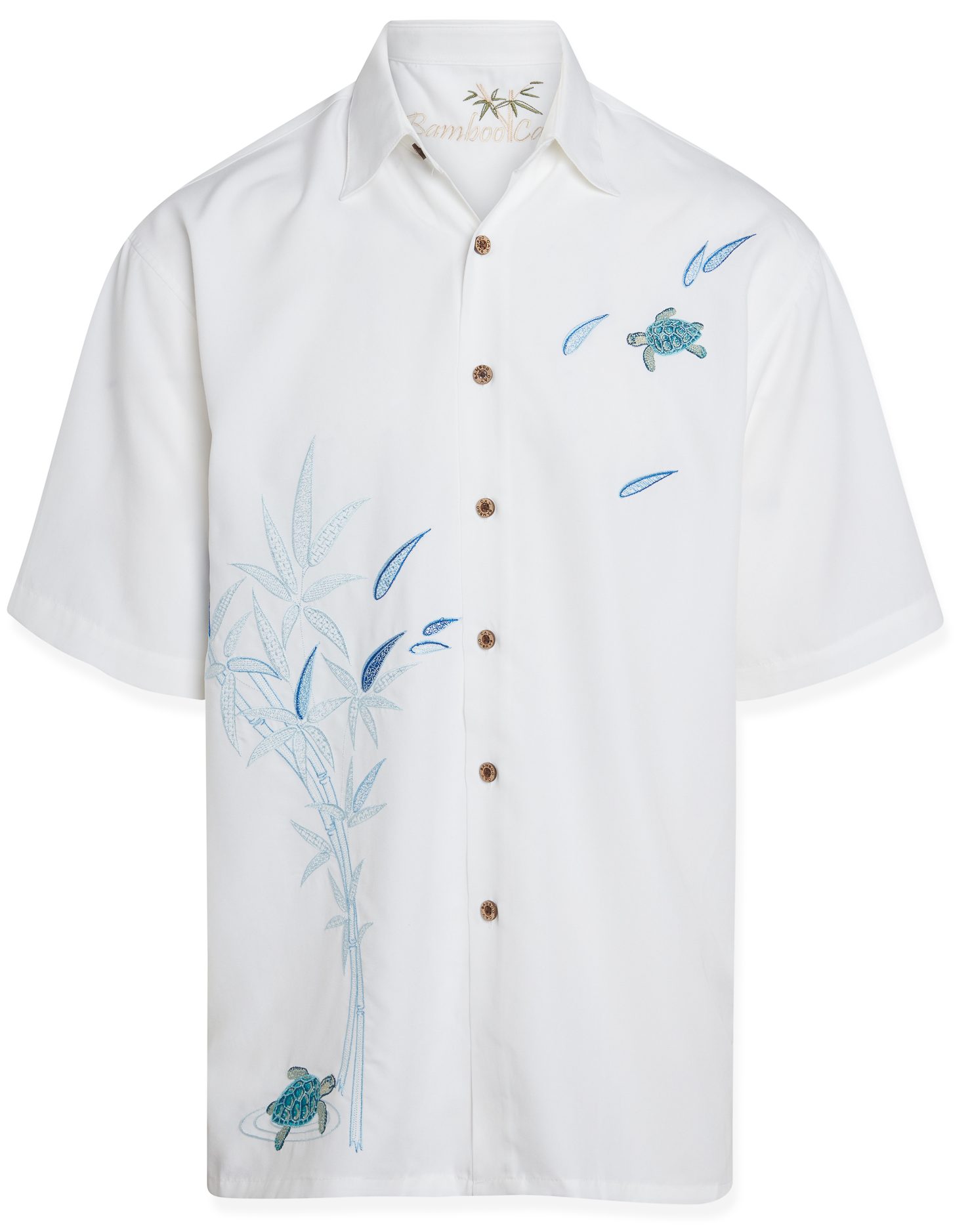 bamboo cay mens flying turtles embroidered short sleeve beach shirt