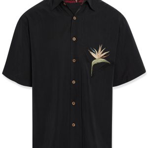 bamboo cay embroidered mens short sleeve bird of paradise shirt
