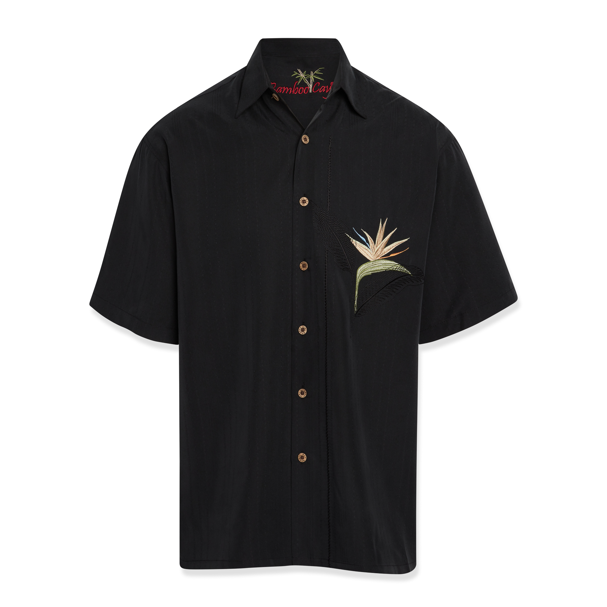 bamboo cay embroidered mens short sleeve bird of paradise shirt