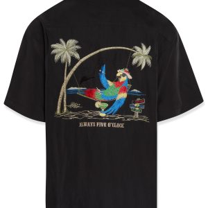 Bamboo Cay Mens Always 5 Oclock parrot embroidered camp shirt