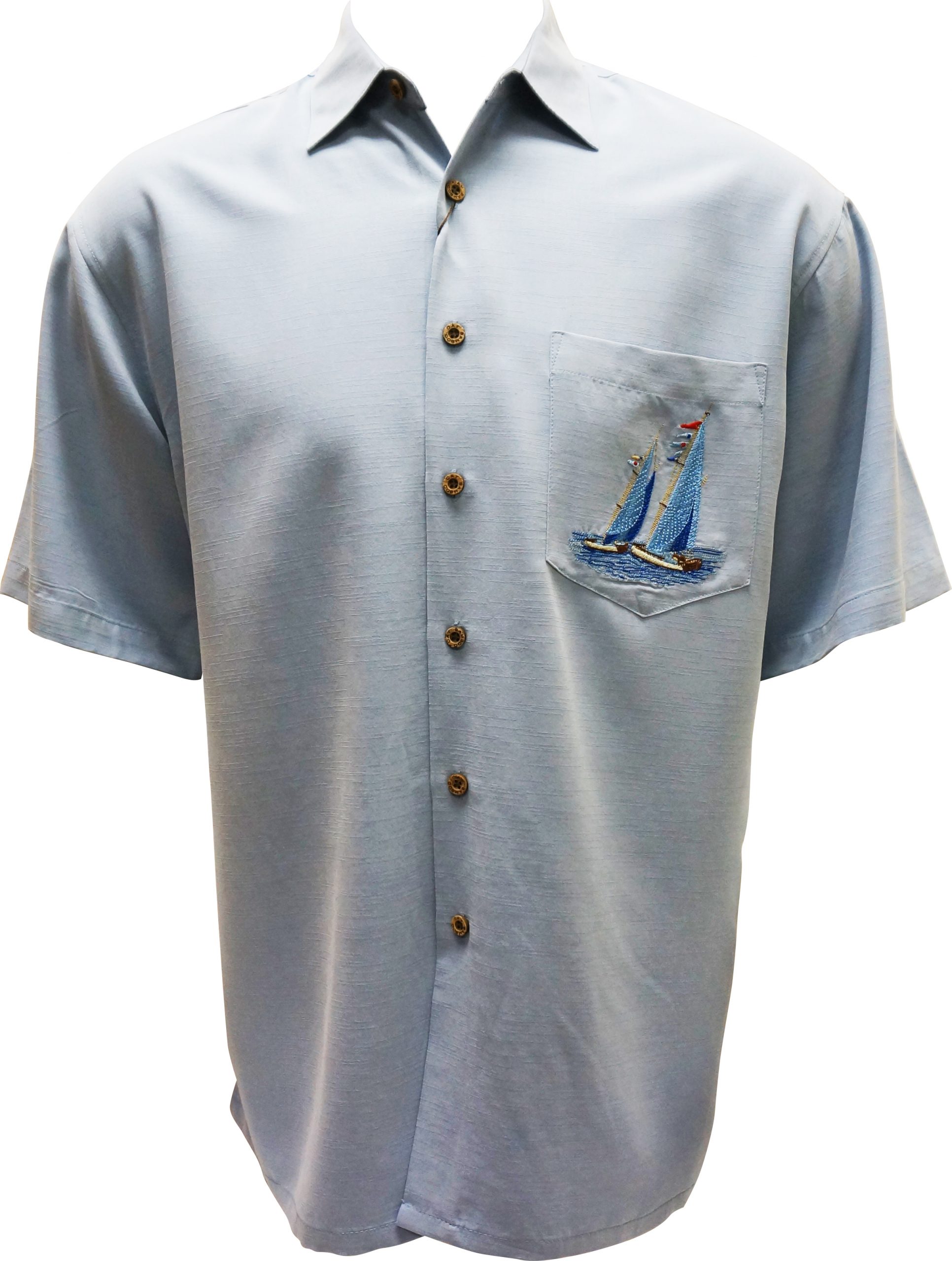 Bamboo Cay Mens Sailing The Good Life Button Front Embroidered Camp Shirt
