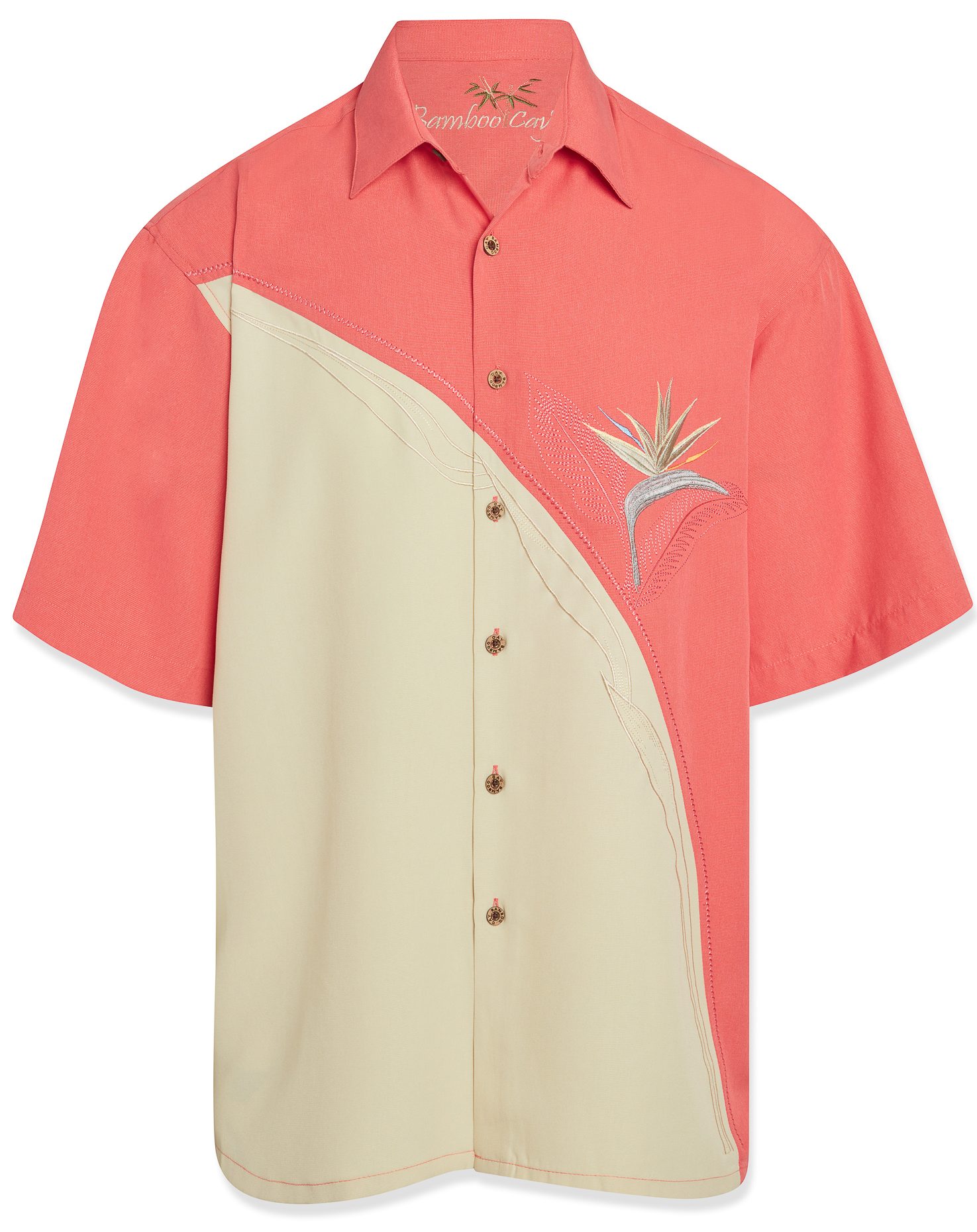 bamboo cay mens crescent bird of paradise short sleeve button up shirt