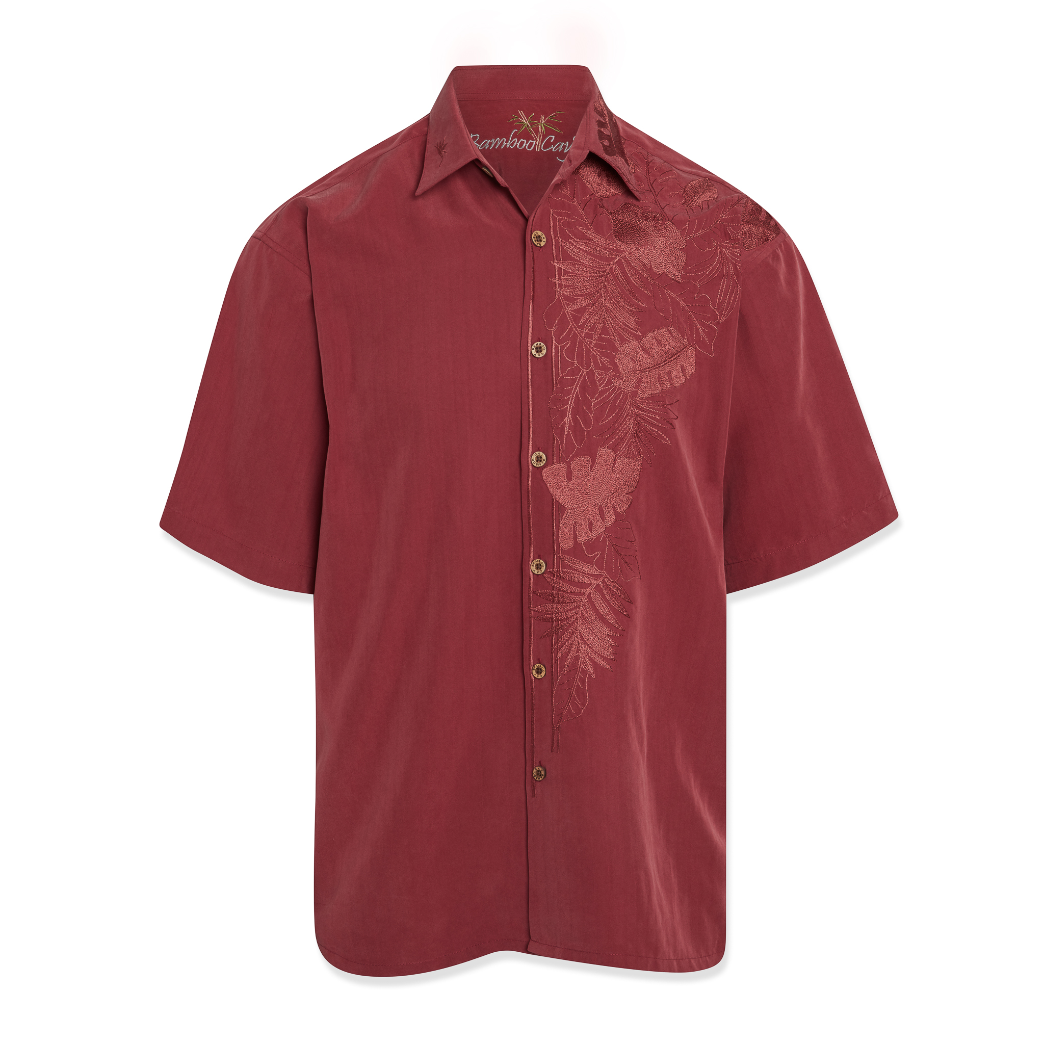 bamboo cay island leaf nation embroidered mens camp shirt
