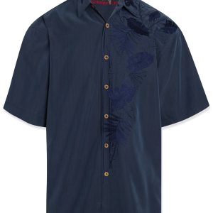 bamboo cay island leaf nation embroidered mens camp shirt