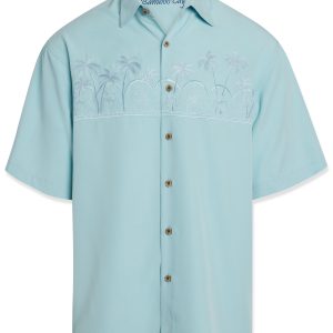 bamboo cay mens tonal chest palms embroidered button down aqua shirt