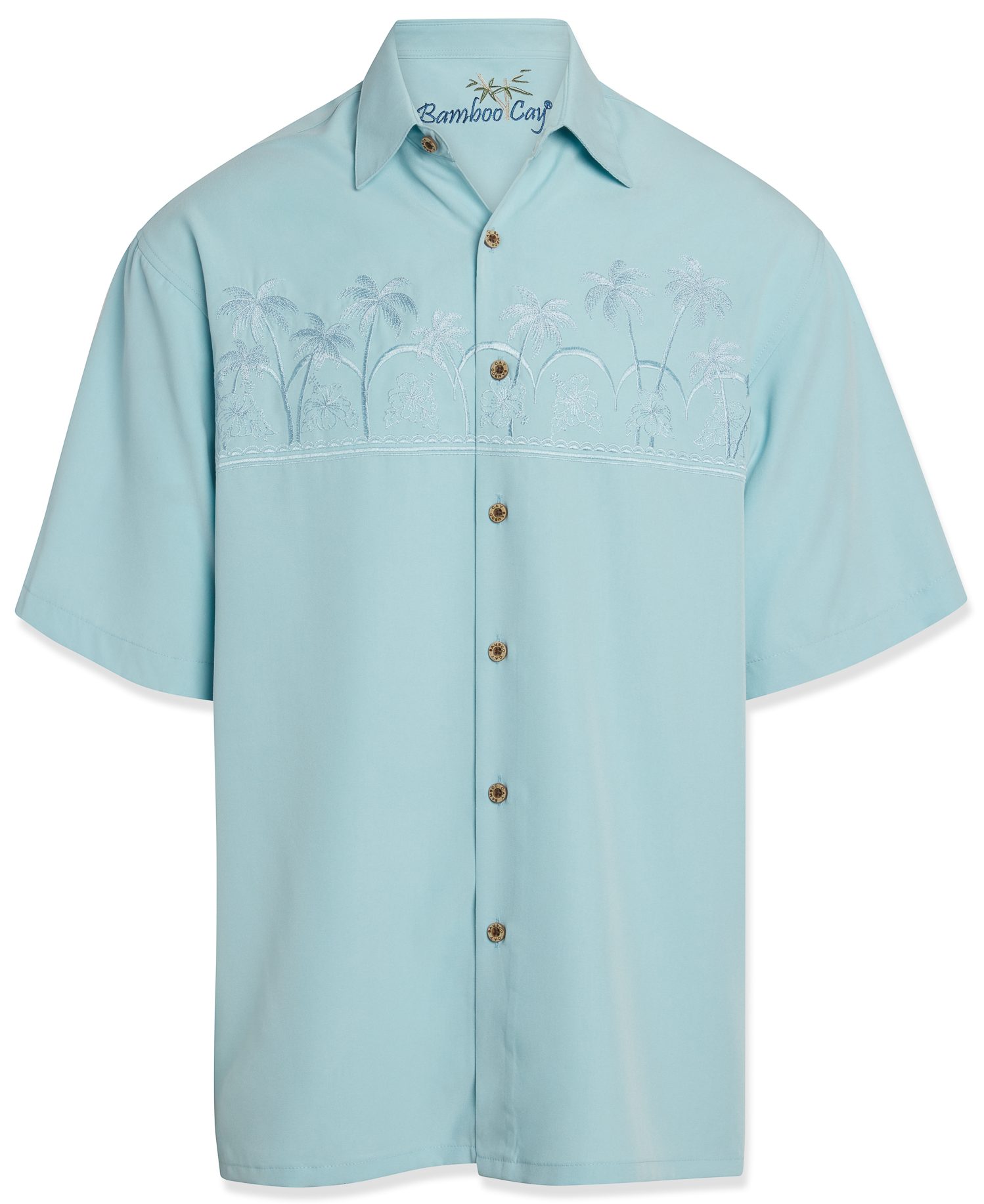 bamboo cay mens tonal chest palms embroidered button down aqua shirt