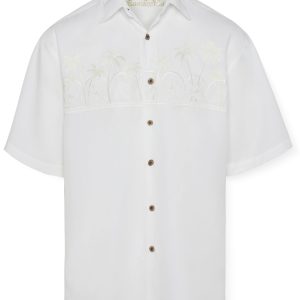 bamboo cay mens tonal chest palms embroidered button down off white shirt