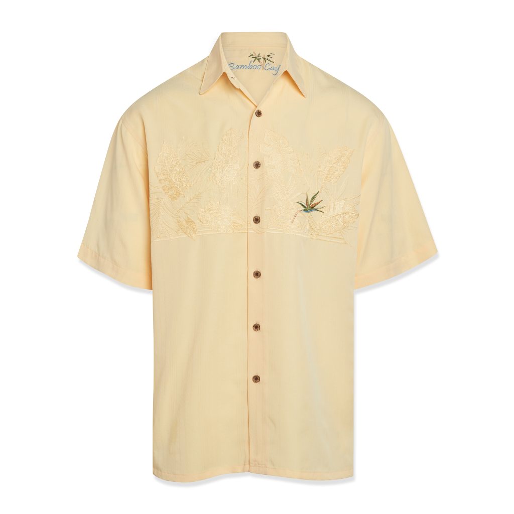 Bamboo Cay Men's Always Five O'Clock Camp Shirt - Tropical Embroidered, Short Sleeve, Linen Blend