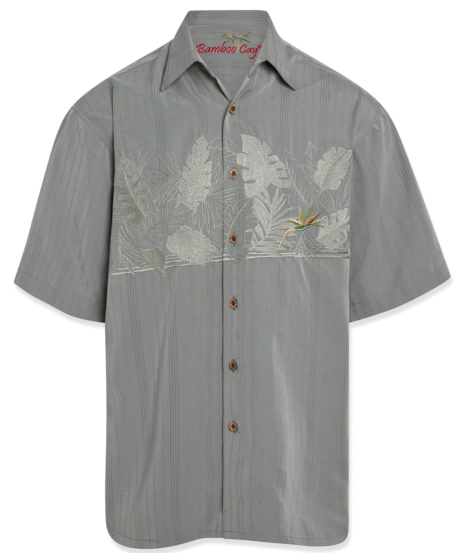 bamboo cay mens embroidered chest bird of paradise tropical button down shirt