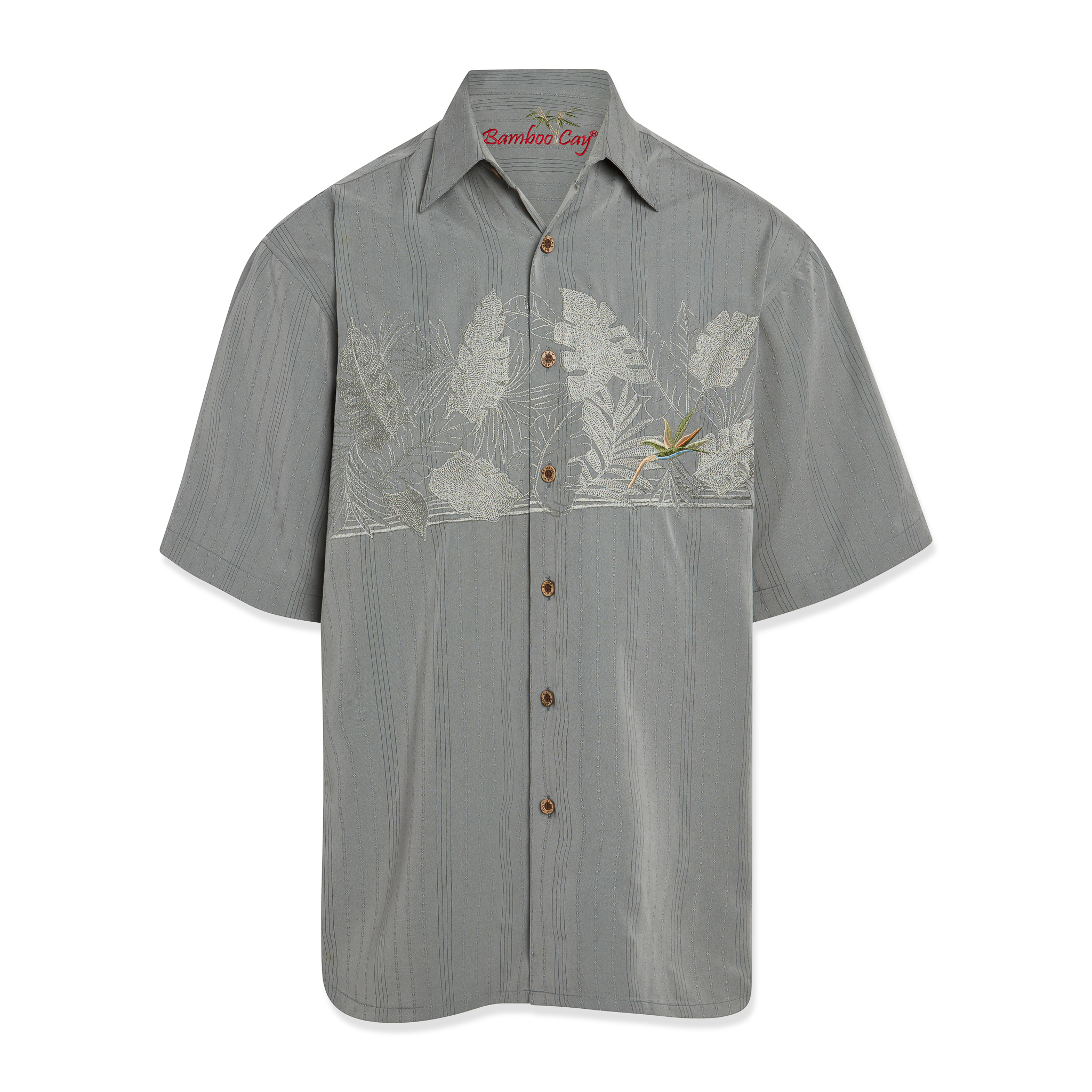bamboo cay mens embroidered chest bird of paradise tropical button down shirt