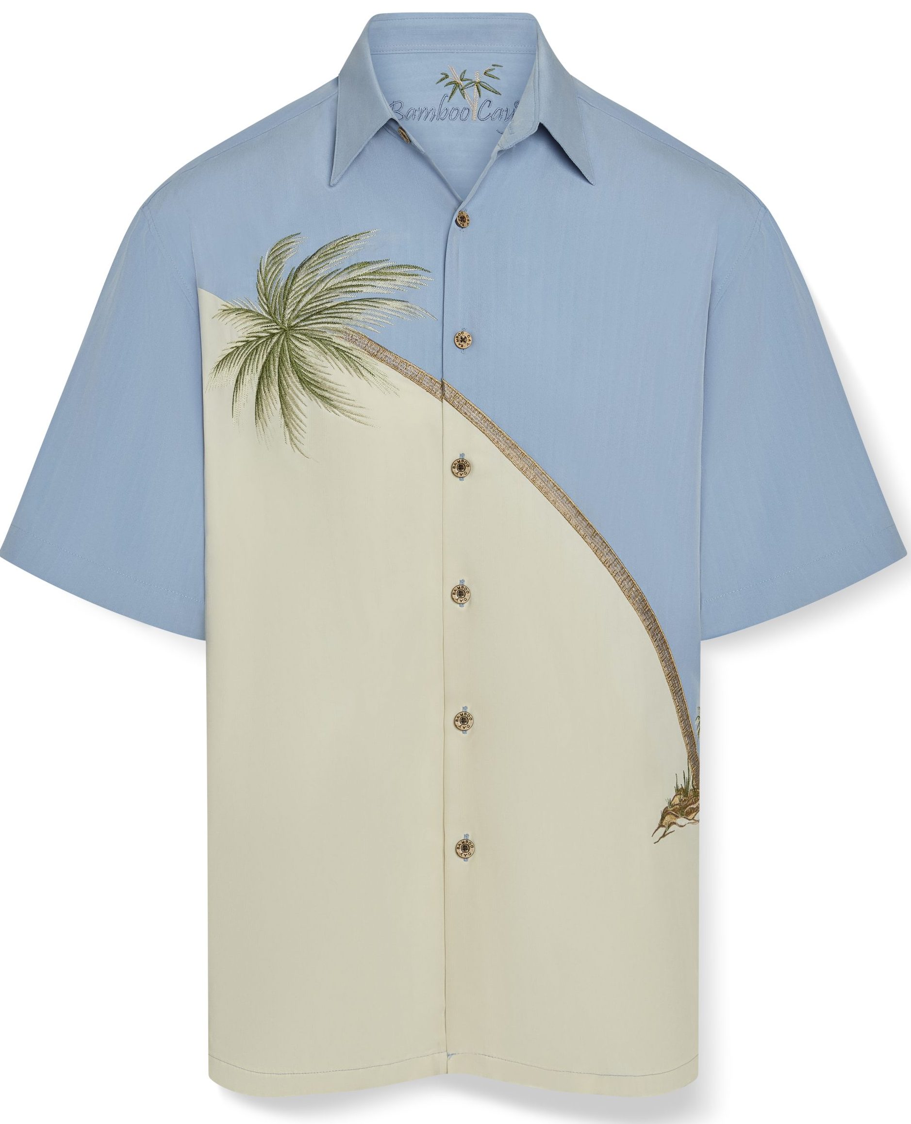 Bamboo Cay Men's short sleeve tropical style embroidered tropical camp shirt new blue