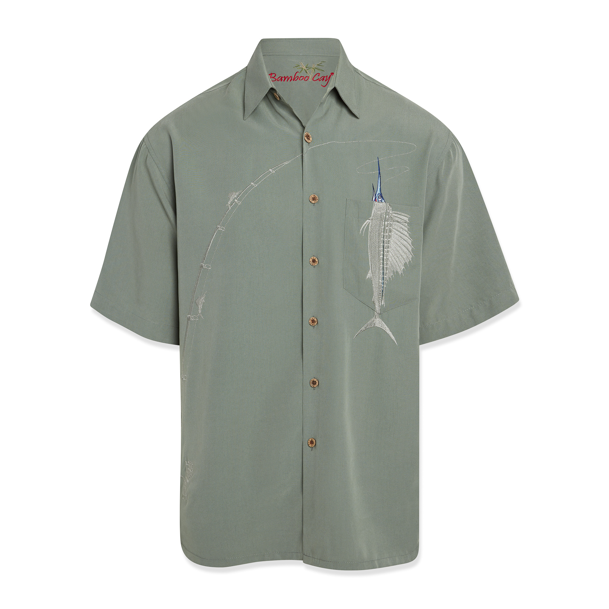bamboo cay shake the hook embroidered short sleeve tropical camp shirt