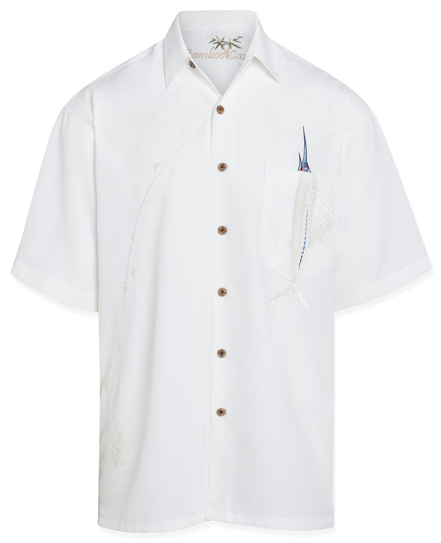 bamboo cay shake the hook embroidered short sleeve tropical camp shirt