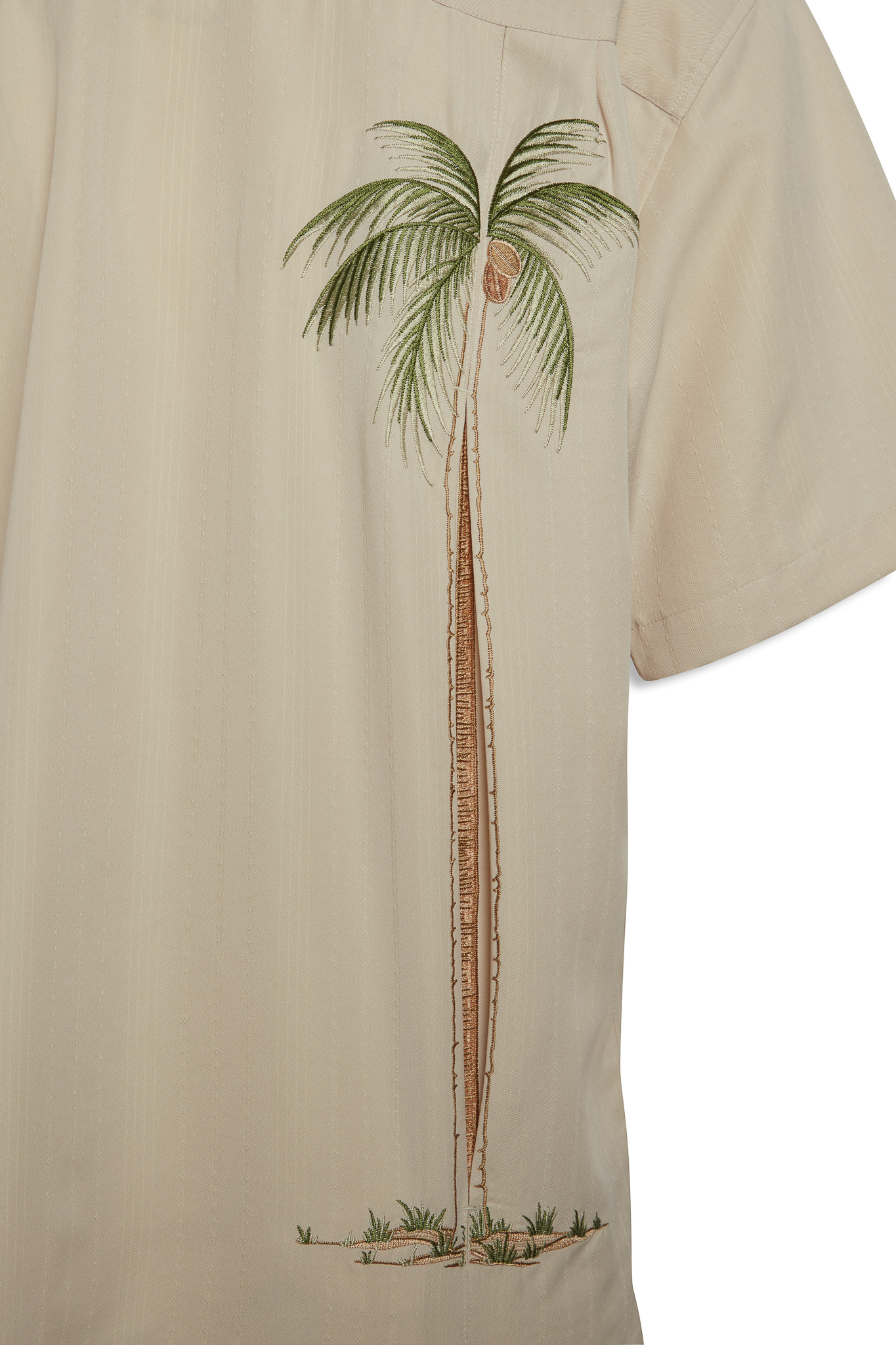 Bamboo Cay Embroidered Back Hidden Palm Tree Camp Shirt