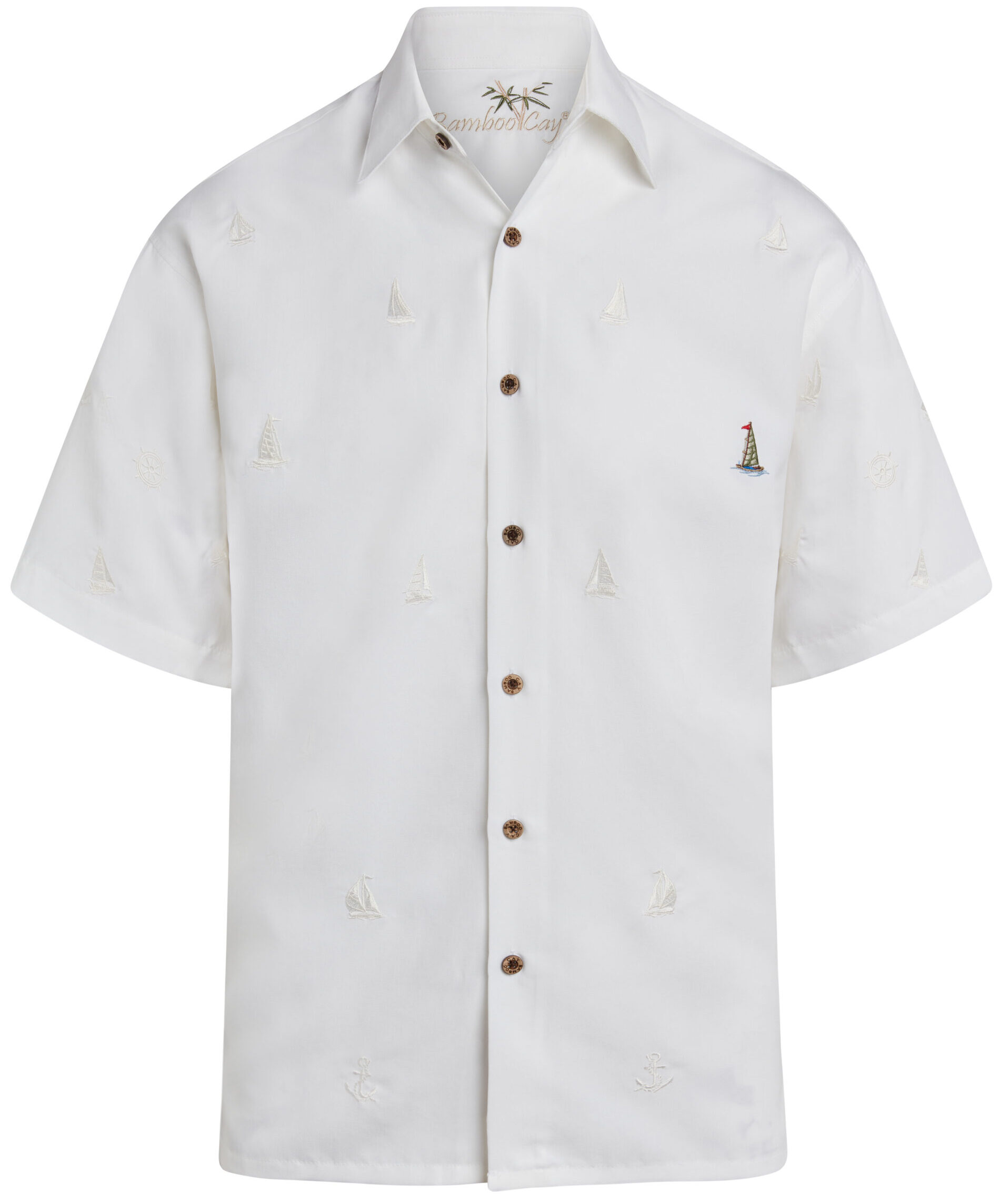 Bamboo Cay sailboat camp shirt off white