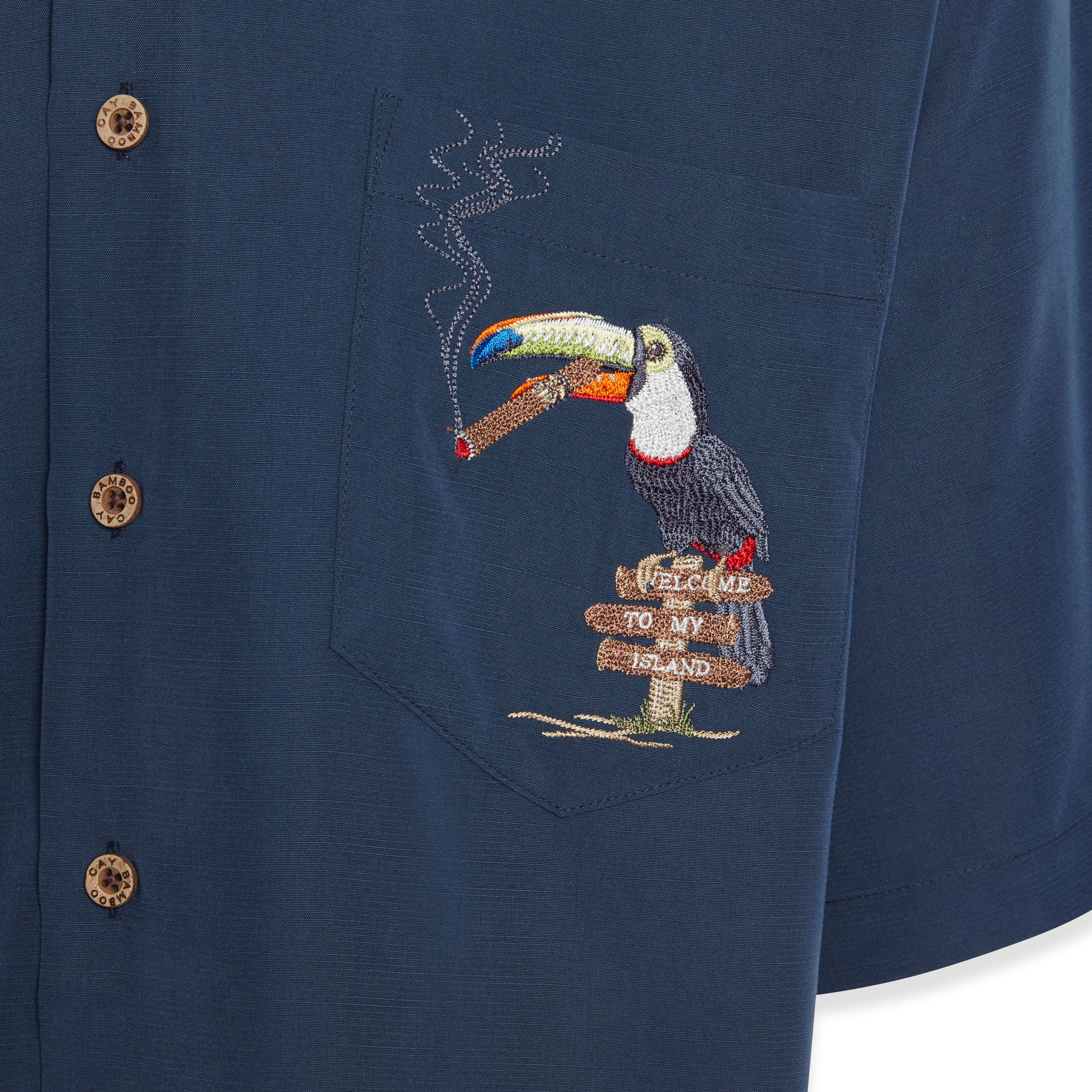 bamboo cay toucan lounge embroidered short sleeve shirt