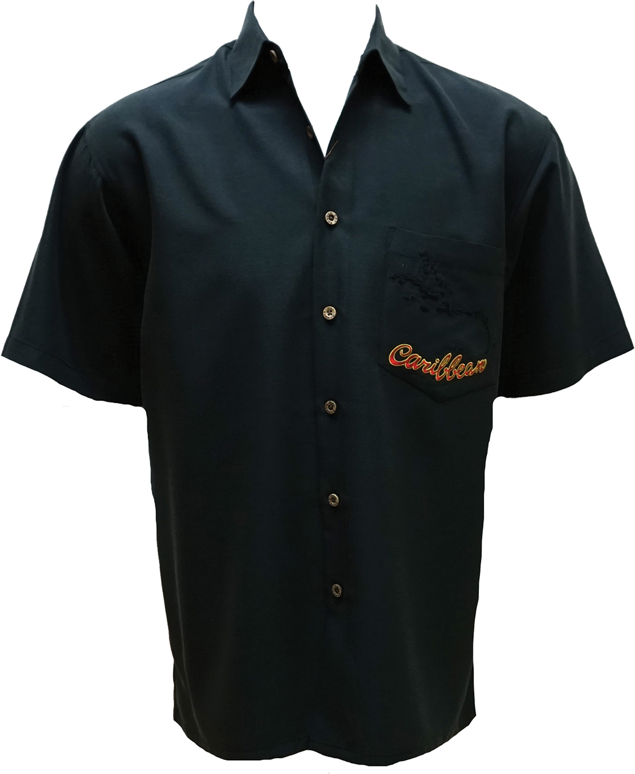 Caribbean Embroidered Navy Short Sleeve Woven Shirt